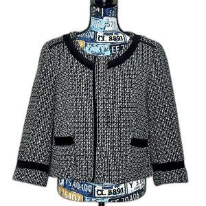 SANDRO Petite Tweed Jacket Blazer Cropped Snap Up Black White Sz PL Petite Large